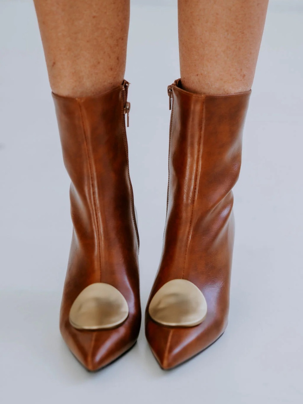 Azarayah Heeled Bootie Womens Size 10 Brown Side Zipper Gold Detail  Pointed Toe